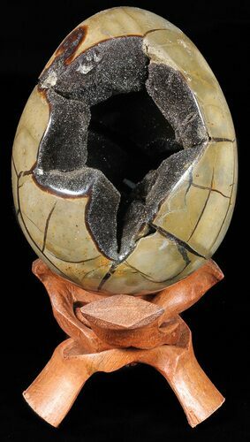 Septarian Dragon Egg Geode - Black Crystals #57488